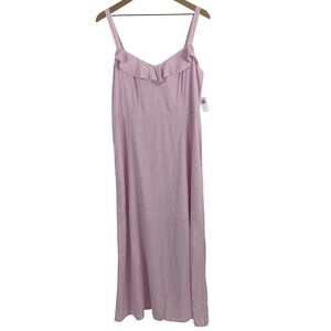 Old Navy Womens Midi Dress Sz XL Fit & Flare Linen-Blend Smocked Back Pink Slit